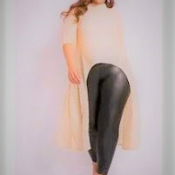 3X 5X AS SHEER PEACH MOCK NECK HI LOW DUSTER TOP - Picture 2 of 3